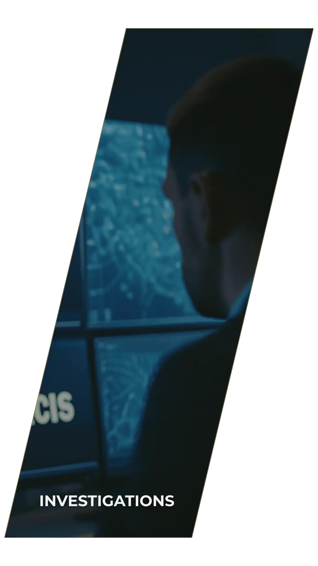 Investigations service image showing professional analyzing surveillance screens.