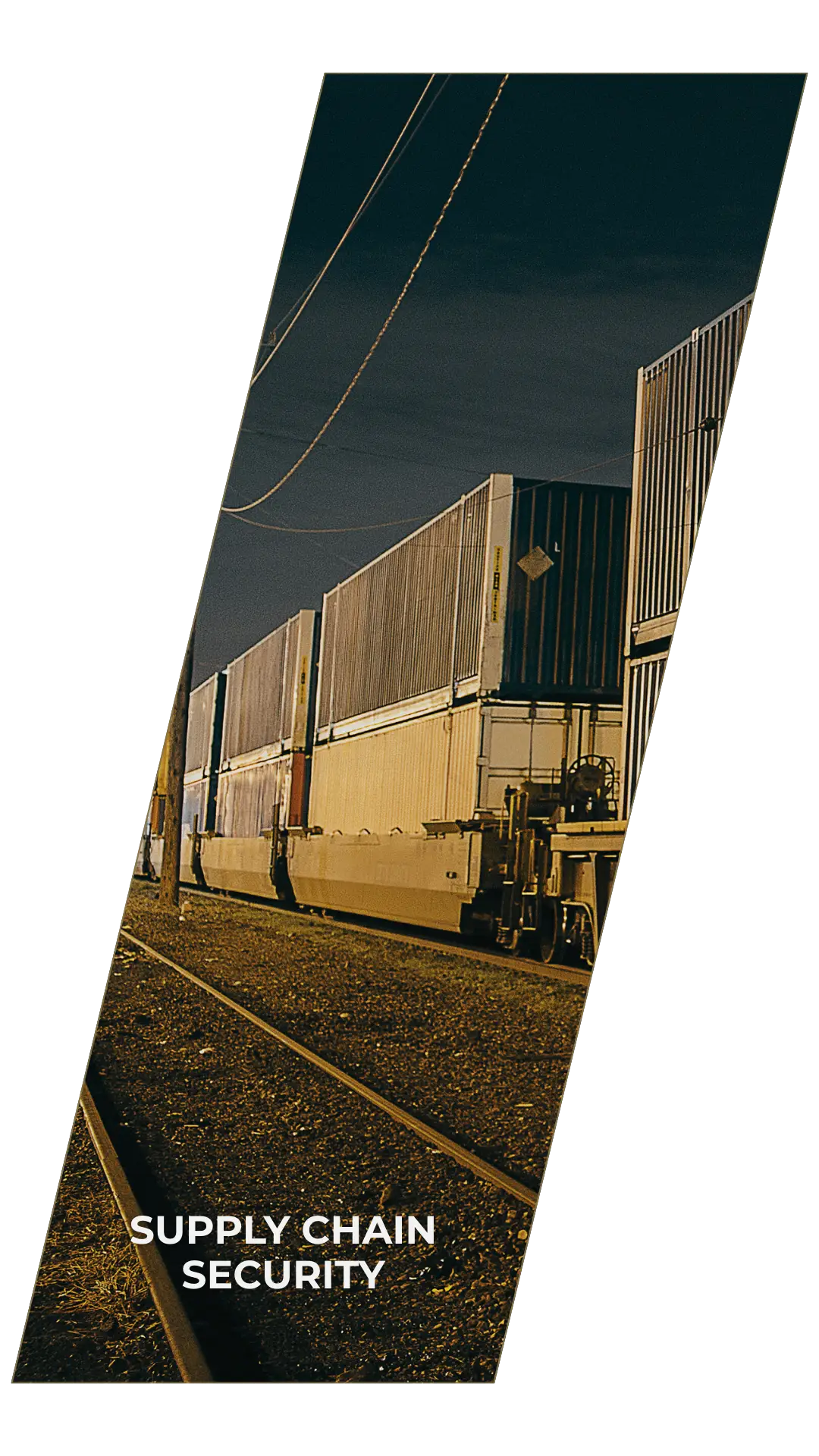 Supply chain security image showing shipping containers on freight train.